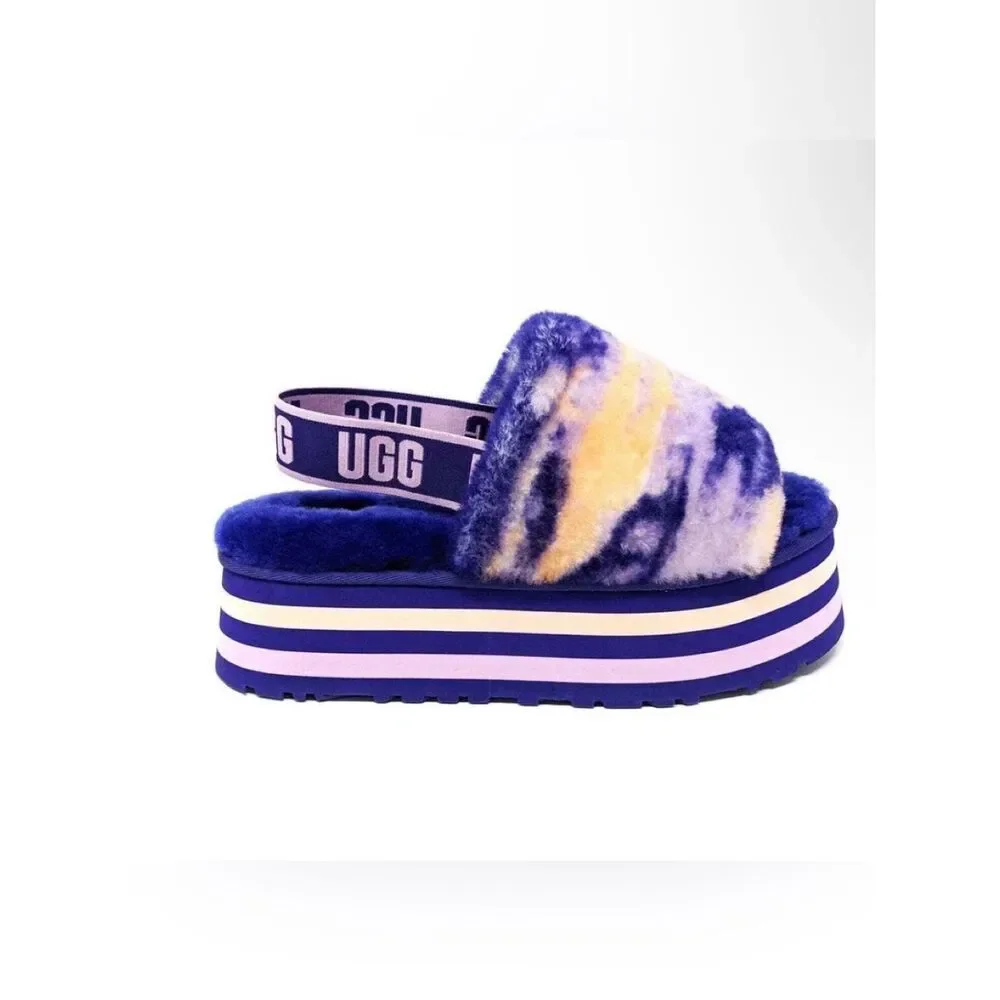 UGG Disco Marble Slide in the Violet Night pink Tie-Dye Fluff Platform Slide 9